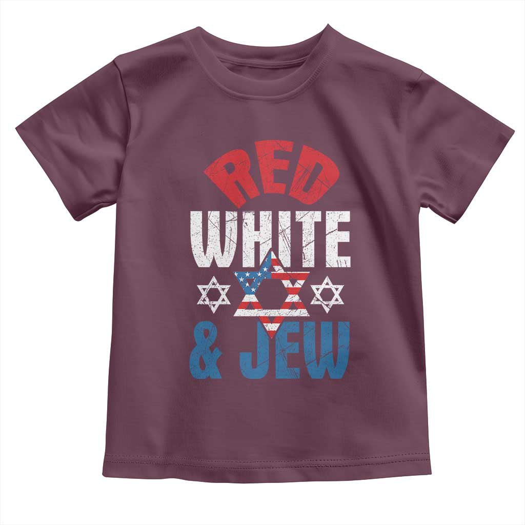 Red White and Jew Toddler T Shirt Funny Jewish Patriotic 4th of July Star Of David TS02 Maroon Print Your Wear