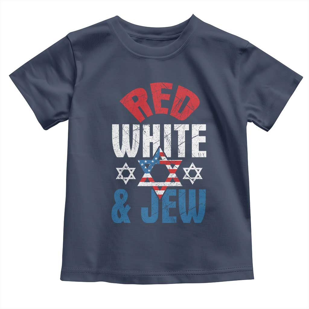Red White and Jew Toddler T Shirt Funny Jewish Patriotic 4th of July Star Of David TS02 Navy Print Your Wear