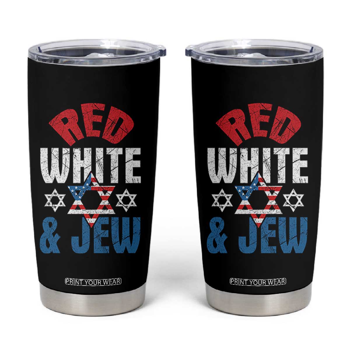 Red White and Jew Tumbler Cup Funny Jewish Patriotic 4th of July Star Of David TS02 Black Print Your Wear