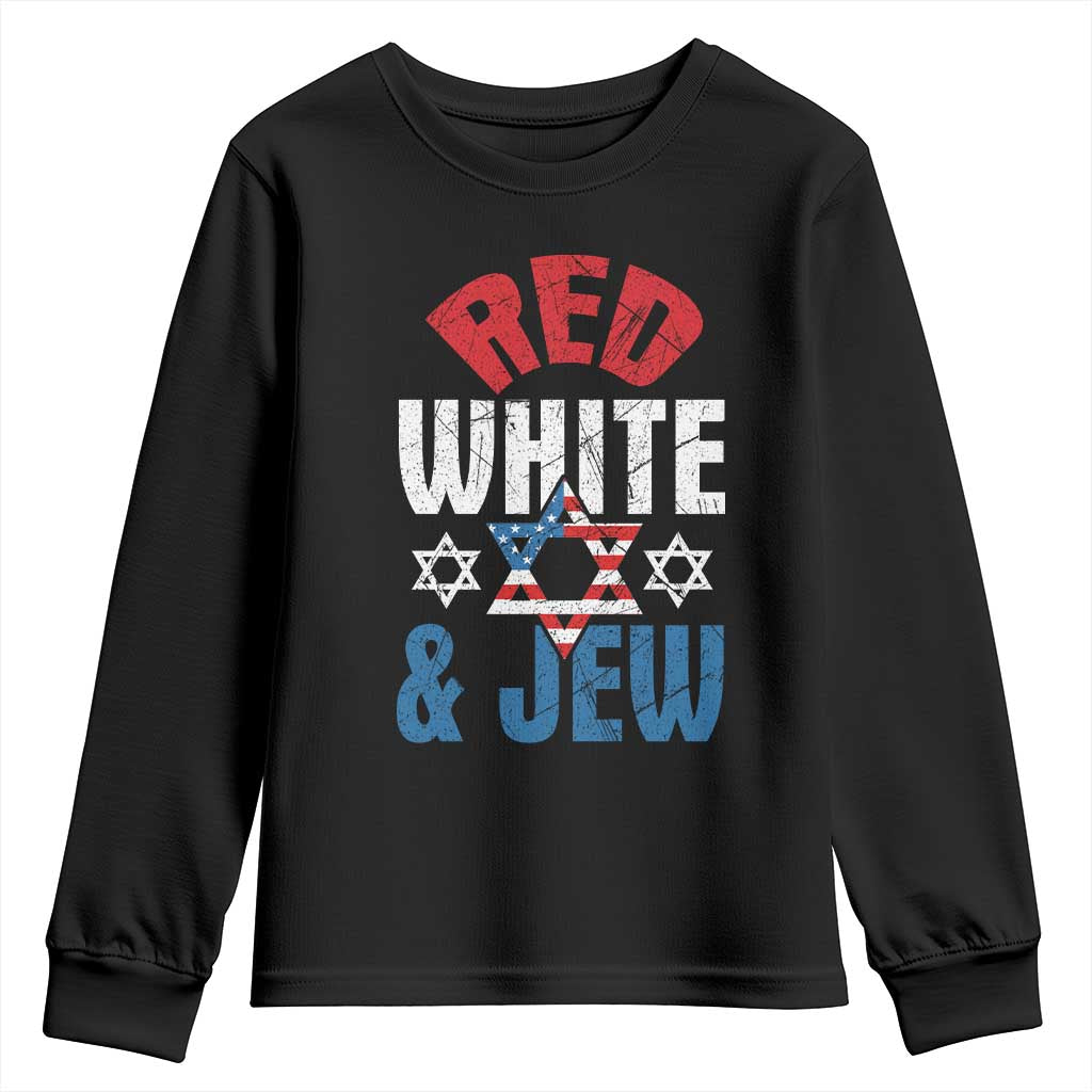 Red White and Jew Youth Sweatshirt Funny Jewish Patriotic 4th of July Star Of David TS02 Black Print Your Wear