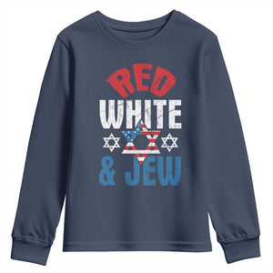Red White and Jew Youth Sweatshirt Funny Jewish Patriotic 4th of July Star Of David TS02 Navy Print Your Wear