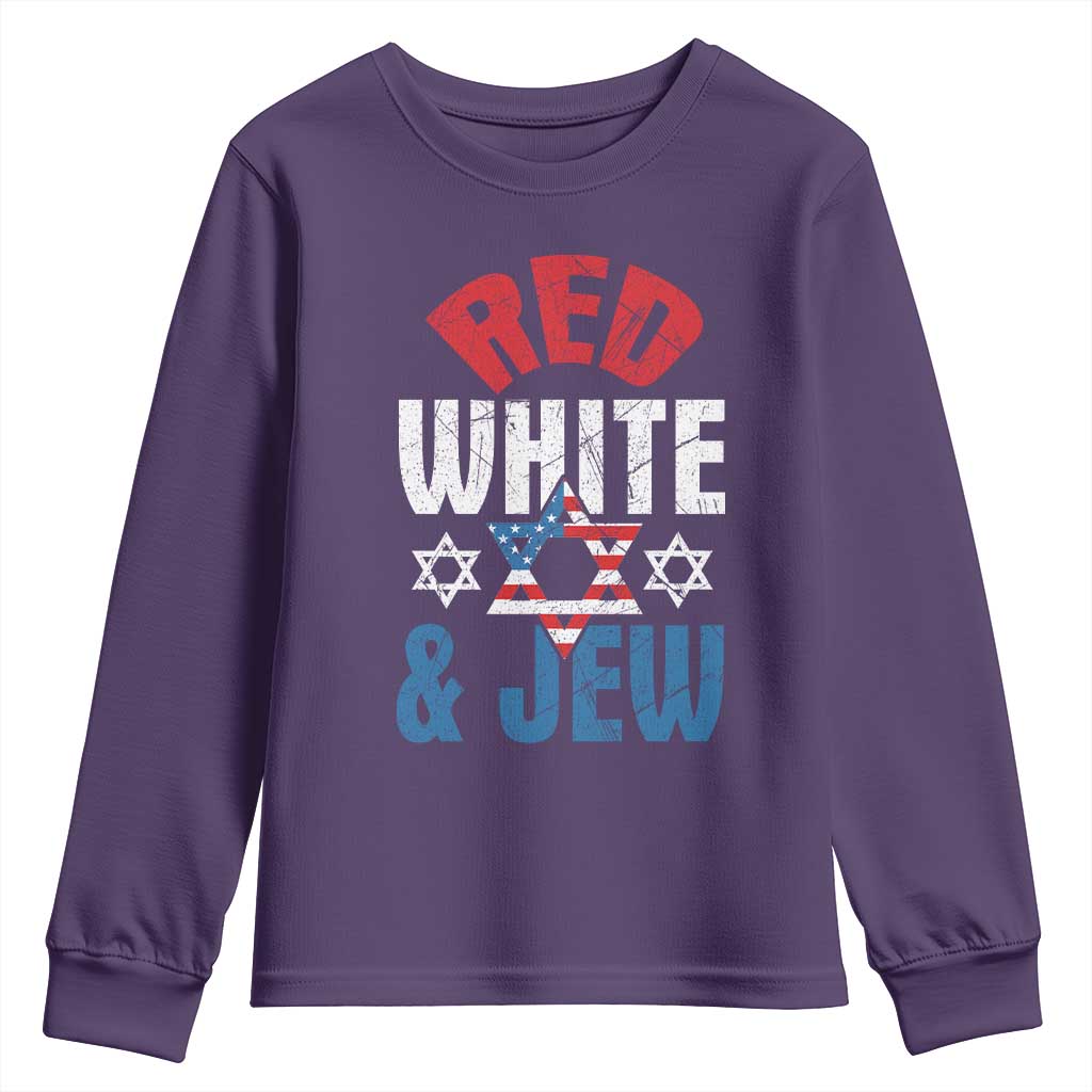 Red White and Jew Youth Sweatshirt Funny Jewish Patriotic 4th of July Star Of David TS02 Purple Print Your Wear