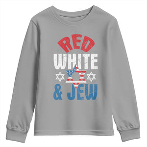 Red White and Jew Youth Sweatshirt Funny Jewish Patriotic 4th of July Star Of David TS02 Sport Gray Print Your Wear
