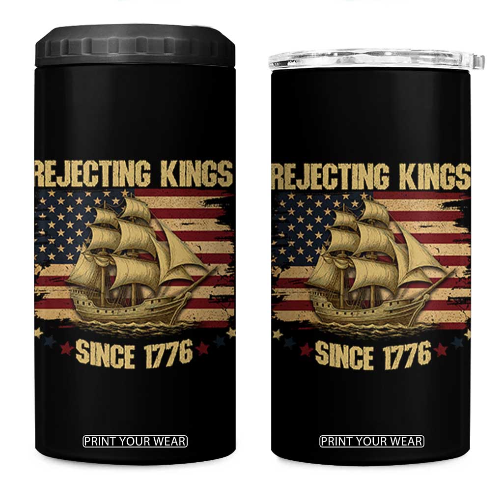 Rejecting Kings Since 1776 4 in 1 Can Cooler Tumbler Historic Ship Sailboat Distressed American Flag TS02 One Size: 16 oz Black Print Your Wear