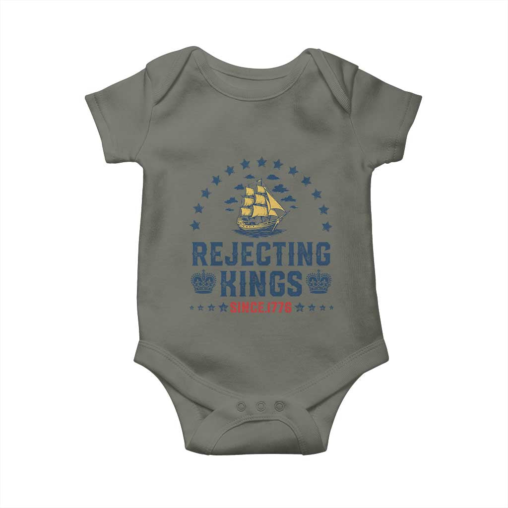 Rejecting Kings Since 1776 Baby Onesie Vintage Patriotic Ship No King In America TS02 Military Green Print Your Wear