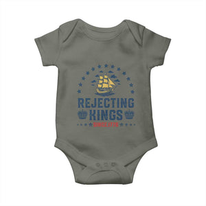 Rejecting Kings Since 1776 Baby Onesie Vintage Patriotic Ship No King In America TS02 Military Green Print Your Wear