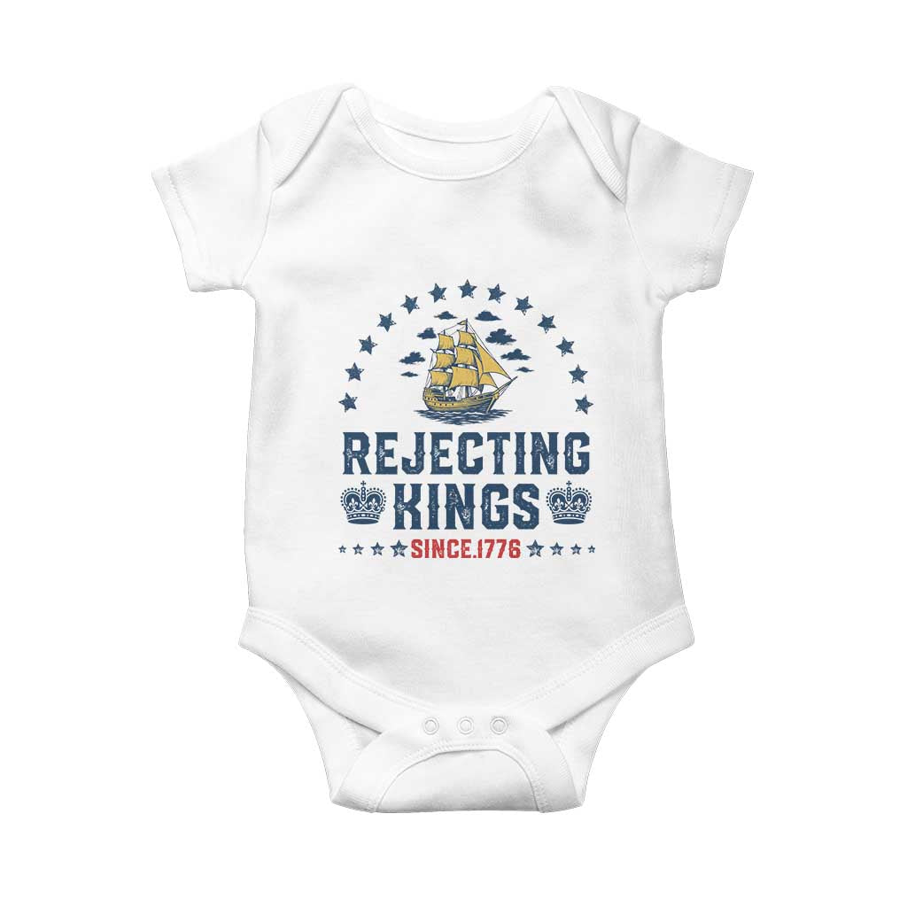 Rejecting Kings Since 1776 Baby Onesie Vintage Patriotic Ship No King In America TS02 White Print Your Wear