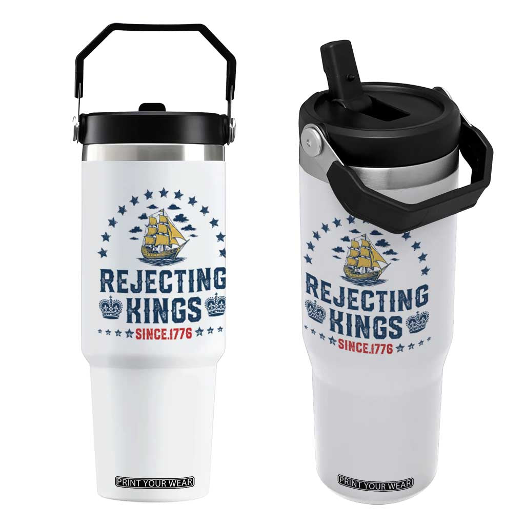 Rejecting Kings Since 1776 Flip Straw Tumbler Vintage Patriotic Ship No King In America TS02 One Size: 30 oz White Print Your Wear