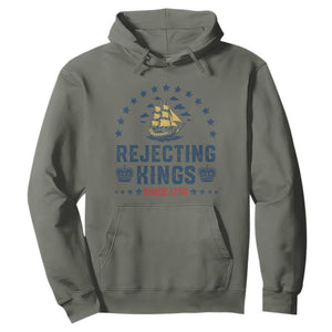Rejecting Kings Since 1776 Hoodie Vintage Patriotic Ship No King In America TS02 Military Green Print Your Wear