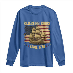 Rejecting Kings Since 1776 Long Sleeve Shirt Historic Ship Sailboat Distressed American Flag TS02 Royal Blue Print Your Wear
