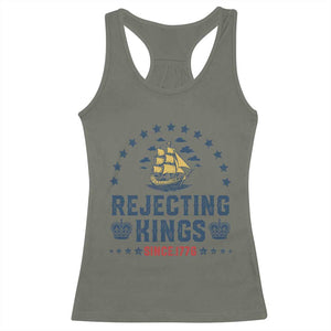 Rejecting Kings Since 1776 Racerback Tank Top Vintage Patriotic Ship No King In America TS02 Military Green Print Your Wear