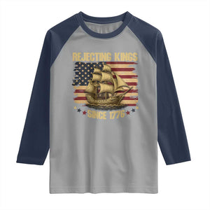 Rejecting Kings Since 1776 Raglan Shirt Historic Ship Sailboat Distressed American Flag TS02 Sport Gray Navy Print Your Wear
