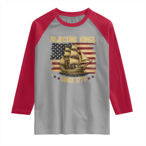 Rejecting Kings Since 1776 Raglan Shirt Historic Ship Sailboat Distressed American Flag TS02 Sport Gray Red Print Your Wear
