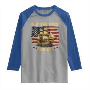 Rejecting Kings Since 1776 Raglan Shirt Historic Ship Sailboat Distressed American Flag TS02 Sport Gray Royal Print Your Wear