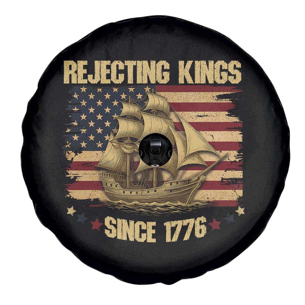 Rejecting Kings Since 1776 Spare Tire Cover Historic Ship Sailboat Distressed American Flag TS02 Print Your Wear