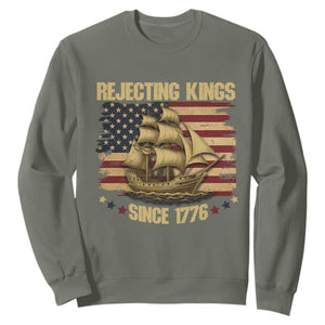 Rejecting Kings Since 1776 Sweatshirt Historic Ship Sailboat Distressed American Flag TS02 Military Green Print Your Wear
