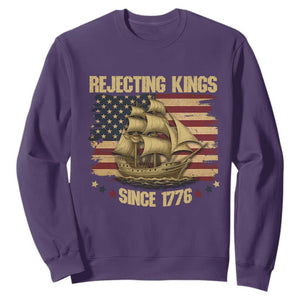 Rejecting Kings Since 1776 Sweatshirt Historic Ship Sailboat Distressed American Flag TS02 Purple Print Your Wear