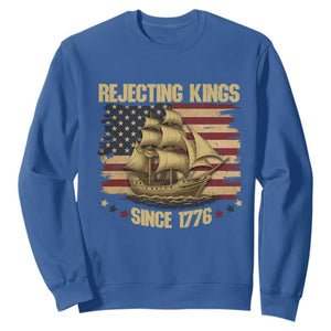 Rejecting Kings Since 1776 Sweatshirt Historic Ship Sailboat Distressed American Flag TS02 Royal Blue Print Your Wear