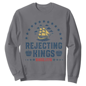 Rejecting Kings Since 1776 Sweatshirt Vintage Patriotic Ship No King In America TS02 Charcoal Print Your Wear