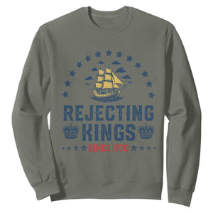 Rejecting Kings Since 1776 Sweatshirt Vintage Patriotic Ship No King In America TS02 Military Green Print Your Wear