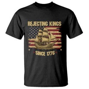 Rejecting Kings Since 1776 T Shirt Historic Ship Sailboat Distressed American Flag TS02 Black Print Your Wear