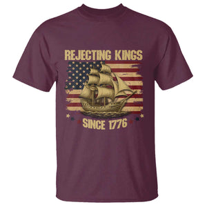 Rejecting Kings Since 1776 T Shirt Historic Ship Sailboat Distressed American Flag TS02 Maroon Print Your Wear