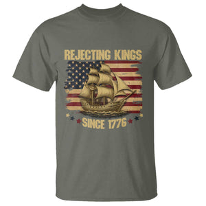 Rejecting Kings Since 1776 T Shirt Historic Ship Sailboat Distressed American Flag TS02 Military Green Print Your Wear