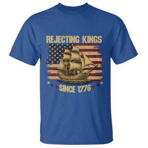 Rejecting Kings Since 1776 T Shirt Historic Ship Sailboat Distressed American Flag TS02 Royal Blue Print Your Wear