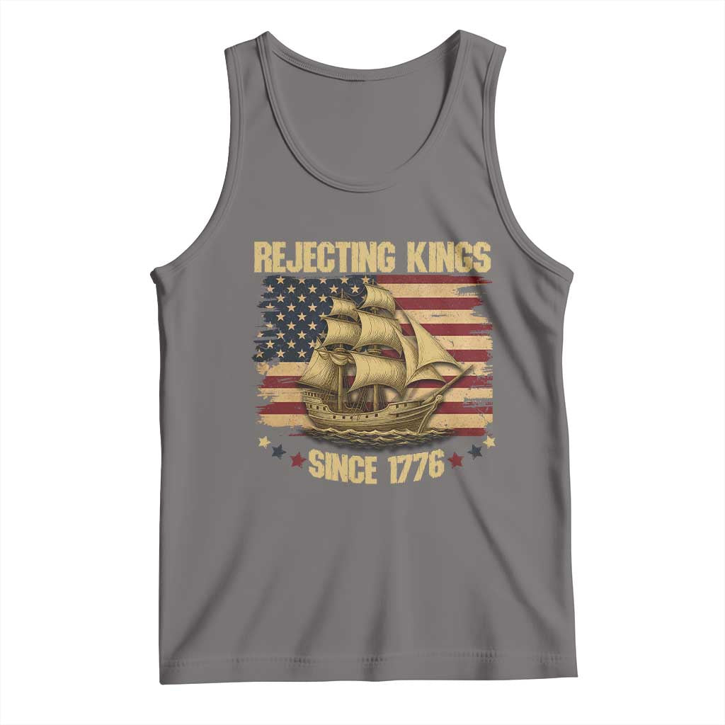 Rejecting Kings Since 1776 Tank Top Historic Ship Sailboat Distressed American Flag TS02 Deep Heather Print Your Wear