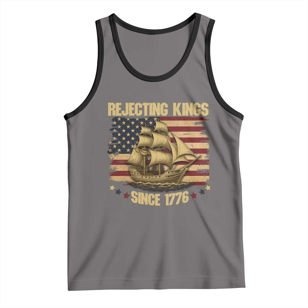 Rejecting Kings Since 1776 Tank Top Historic Ship Sailboat Distressed American Flag TS02 Deep Heather Black Print Your Wear