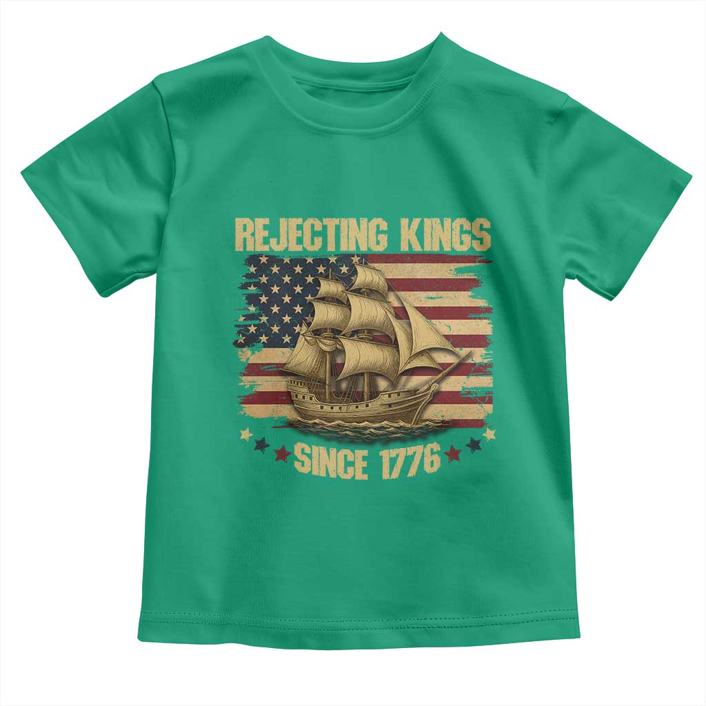 Rejecting Kings Since 1776 Toddler T Shirt Historic Ship Sailboat Distressed American Flag TS02 Irish Green Print Your Wear