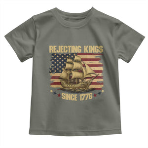 Rejecting Kings Since 1776 Toddler T Shirt Historic Ship Sailboat Distressed American Flag TS02 Military Green Print Your Wear