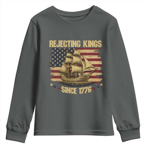 Rejecting Kings Since 1776 Youth Sweatshirt Historic Ship Sailboat Distressed American Flag TS02 Dark Heather Print Your Wear