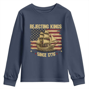 Rejecting Kings Since 1776 Youth Sweatshirt Historic Ship Sailboat Distressed American Flag TS02 Navy Print Your Wear