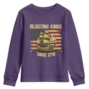 Rejecting Kings Since 1776 Youth Sweatshirt Historic Ship Sailboat Distressed American Flag TS02 Purple Print Your Wear