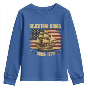 Rejecting Kings Since 1776 Youth Sweatshirt Historic Ship Sailboat Distressed American Flag TS02 Royal Blue Print Your Wear