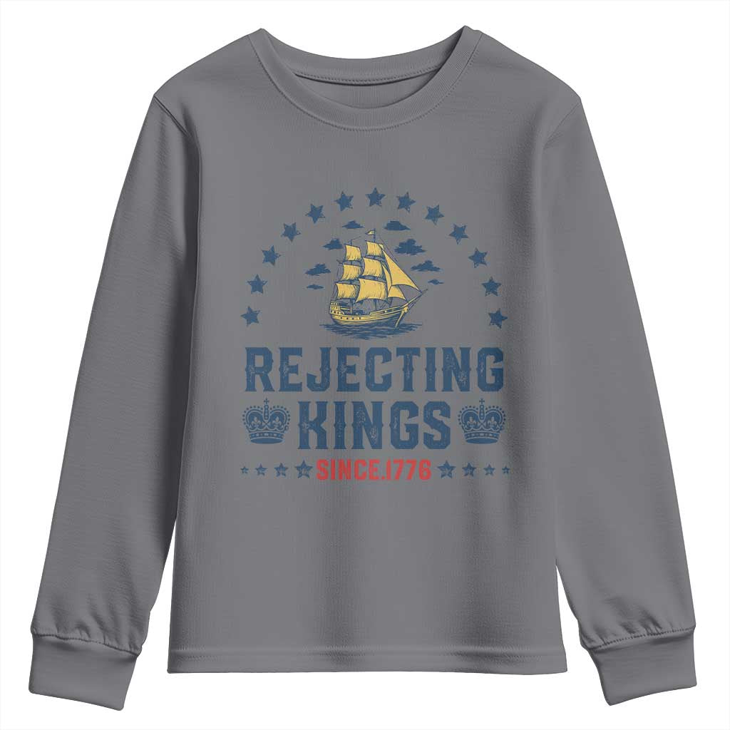 Rejecting Kings Since 1776 Youth Sweatshirt Vintage Patriotic Ship No King In America TS02 Charcoal Print Your Wear