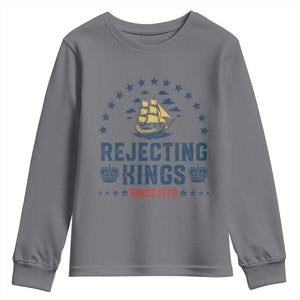 Rejecting Kings Since 1776 Youth Sweatshirt Vintage Patriotic Ship No King In America TS02 Charcoal Print Your Wear