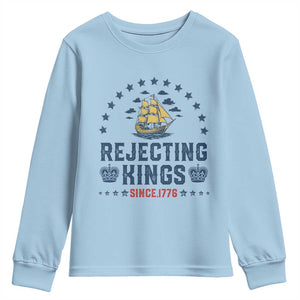 Rejecting Kings Since 1776 Youth Sweatshirt Vintage Patriotic Ship No King In America TS02 Light Blue Print Your Wear