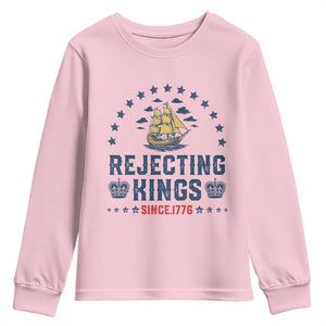 Rejecting Kings Since 1776 Youth Sweatshirt Vintage Patriotic Ship No King In America TS02 Light Pink Print Your Wear