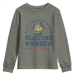 Rejecting Kings Since 1776 Youth Sweatshirt Vintage Patriotic Ship No King In America TS02 Military Green Print Your Wear