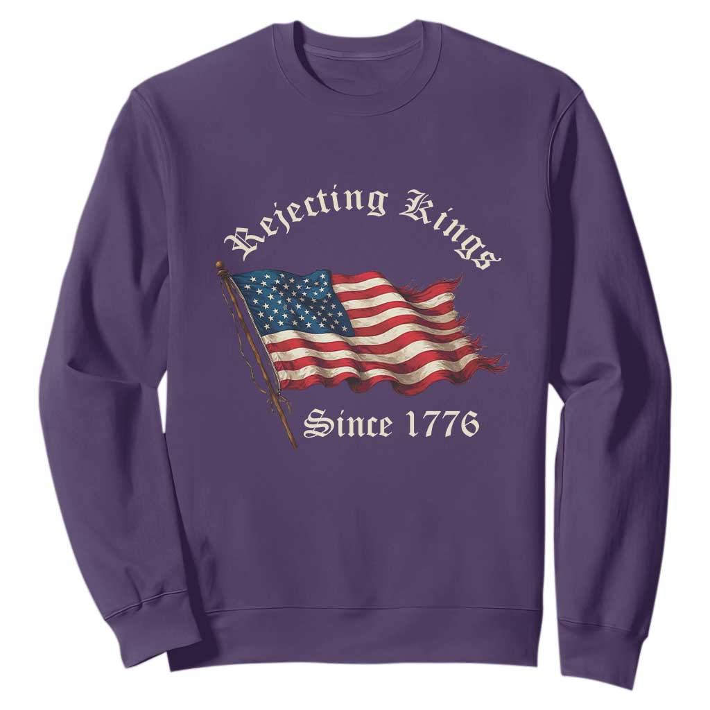 Rejecting Kings Sweatshirt Since 1776 No Kings In America Retro US Flag TS10 Purple Print Your Wear