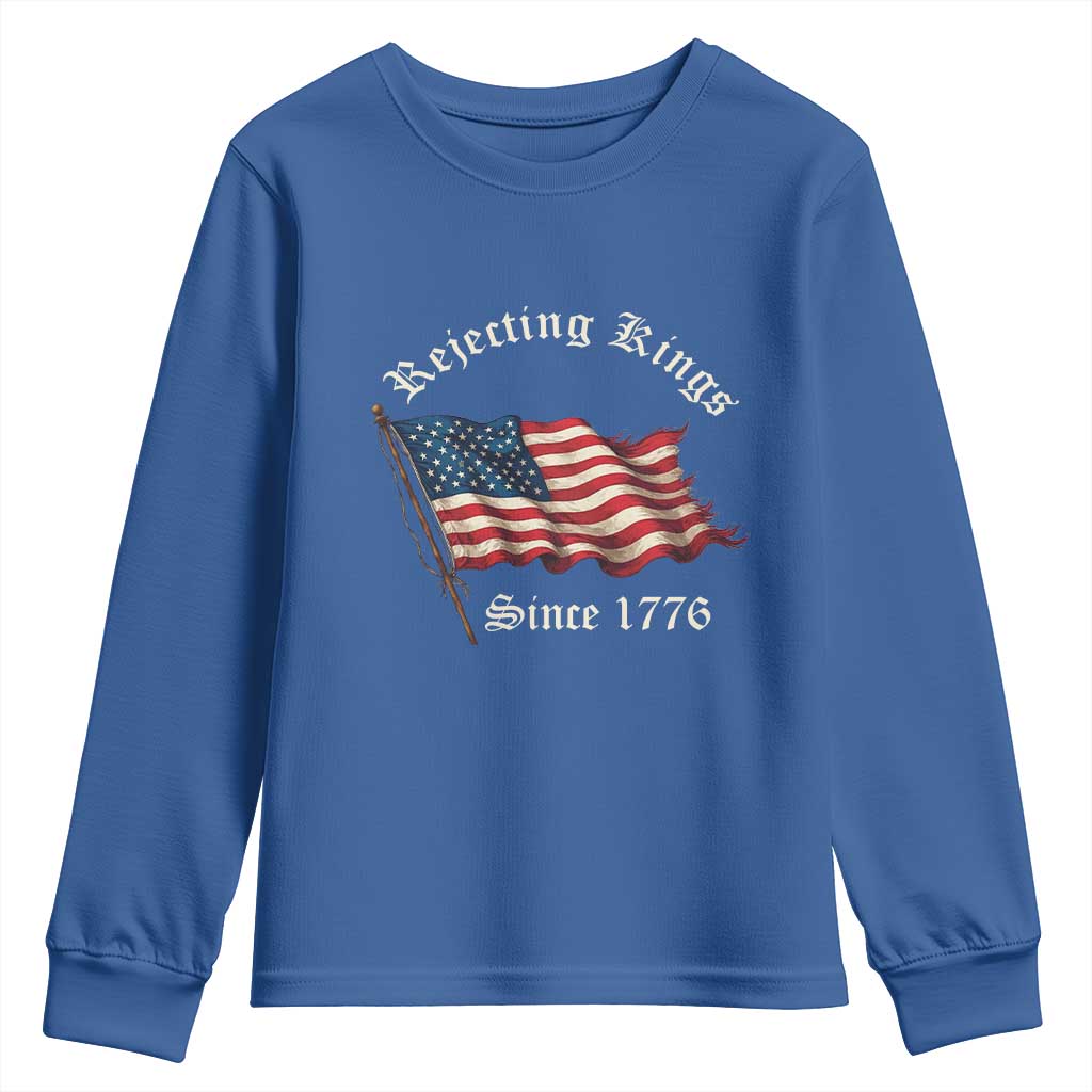 Rejecting Kings Youth Sweatshirt Since 1776 No Kings In America Retro US Flag TS10 Royal Blue Print Your Wear