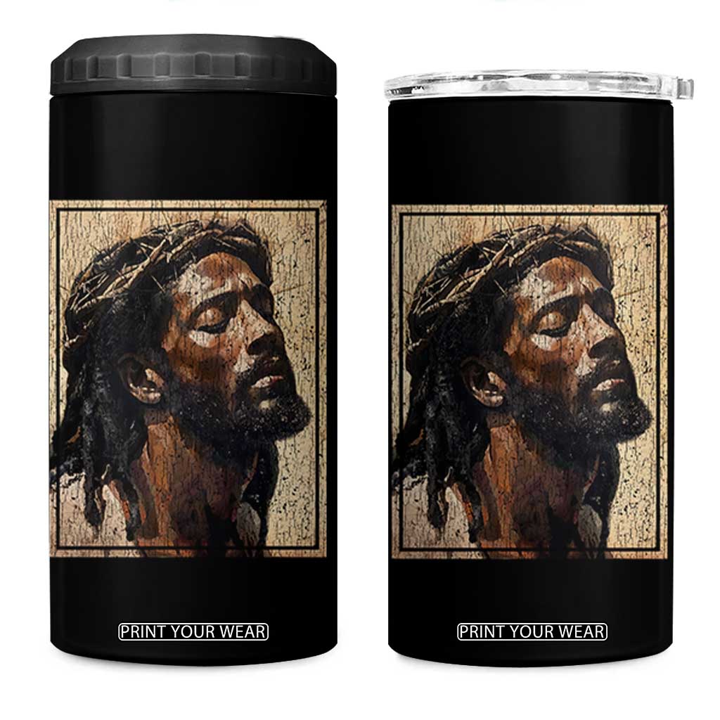 Religious Black Jesus With Crown Of Thorns 4 in 1 Can Cooler Tumbler TS11 One Size: 16 oz Black Print Your Wear
