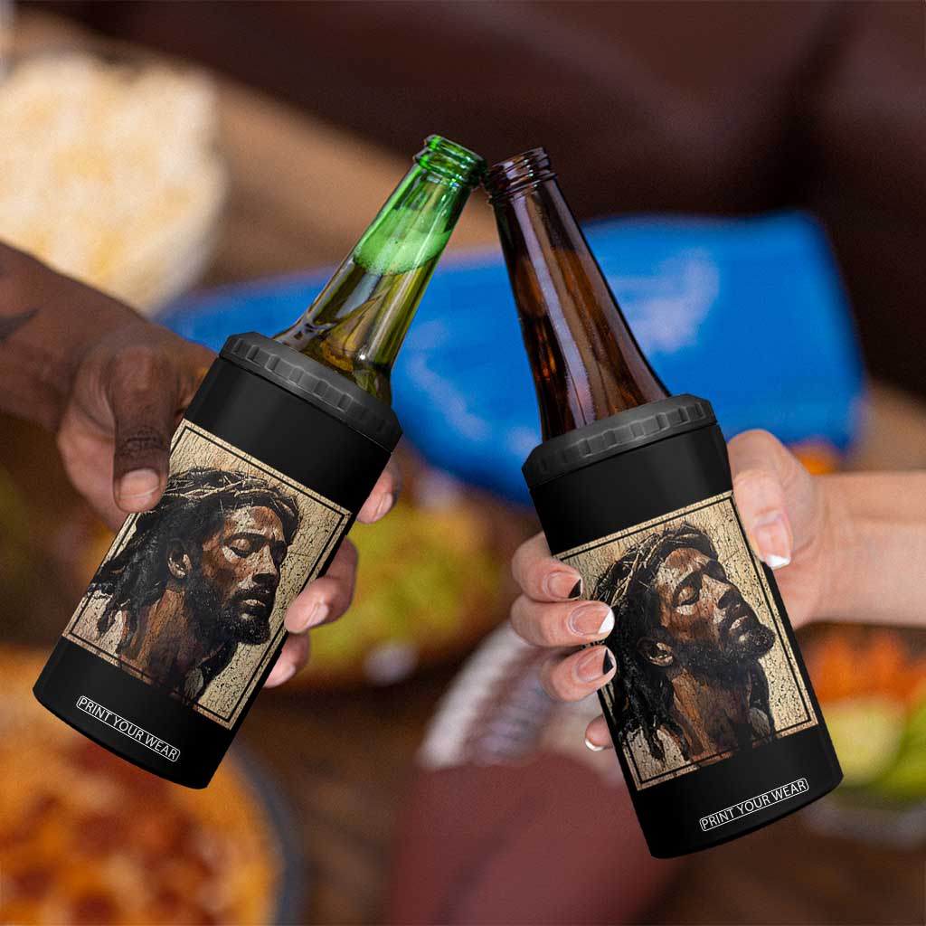 Religious Black Jesus With Crown Of Thorns 4 in 1 Can Cooler Tumbler TS11 Print Your Wear