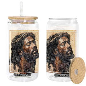 Religious Black Jesus With Crown Of Thorns Glass Can TS11 Black Print Your Wear