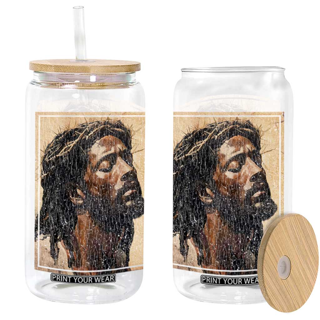 Religious Black Jesus With Crown Of Thorns Glass Can TS11 Black Print Your Wear