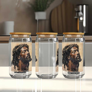 Religious Black Jesus With Crown Of Thorns Glass Can TS11 Print Your Wear