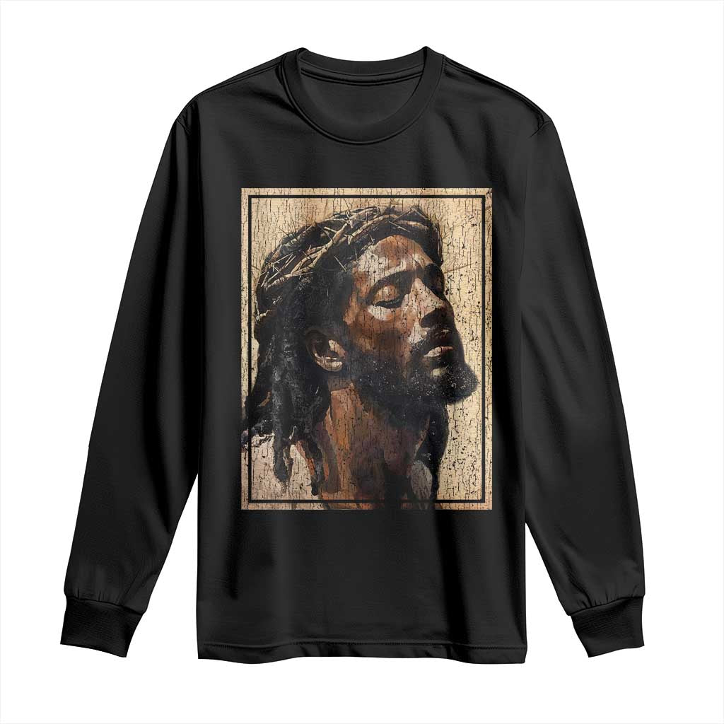 Religious Black Jesus With Crown Of Thorns Long Sleeve Shirt TS11 Black Print Your Wear