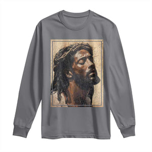 Religious Black Jesus With Crown Of Thorns Long Sleeve Shirt TS11 Charcoal Print Your Wear
